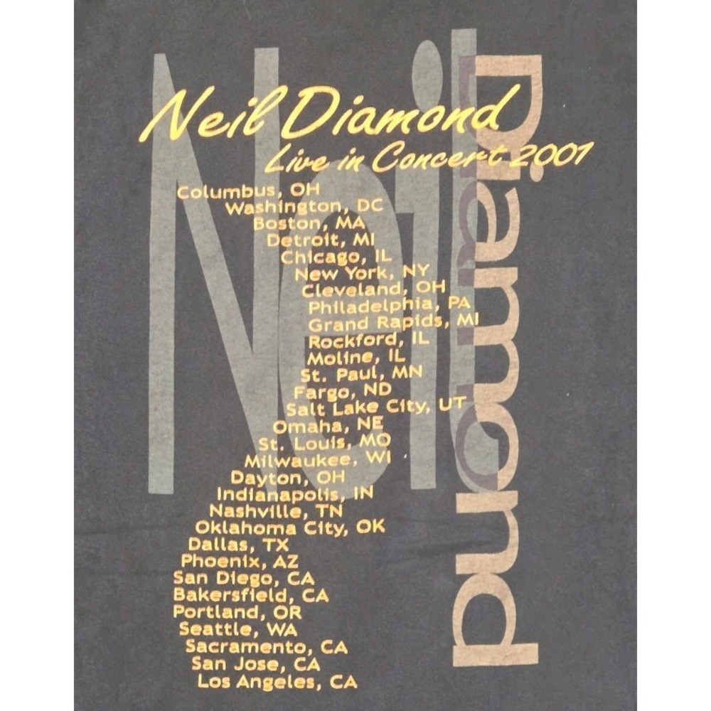 Vintage 2001 Neil Diamond Tour Shirt XXL Black Concert Tee Tour Dates Y2K 00s - Picture 6 of 6